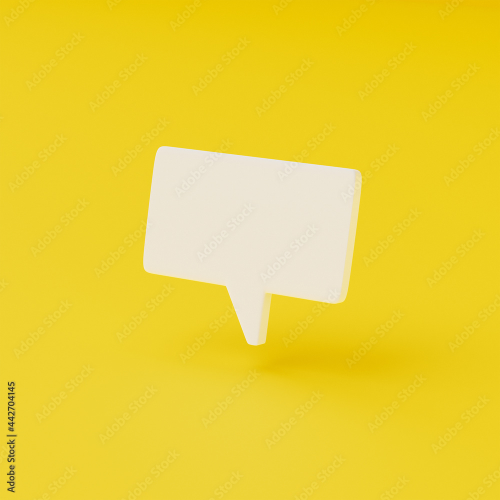 3D Minimal white chat bubble on yellow background. concept of social media messages. 3D Rendering.