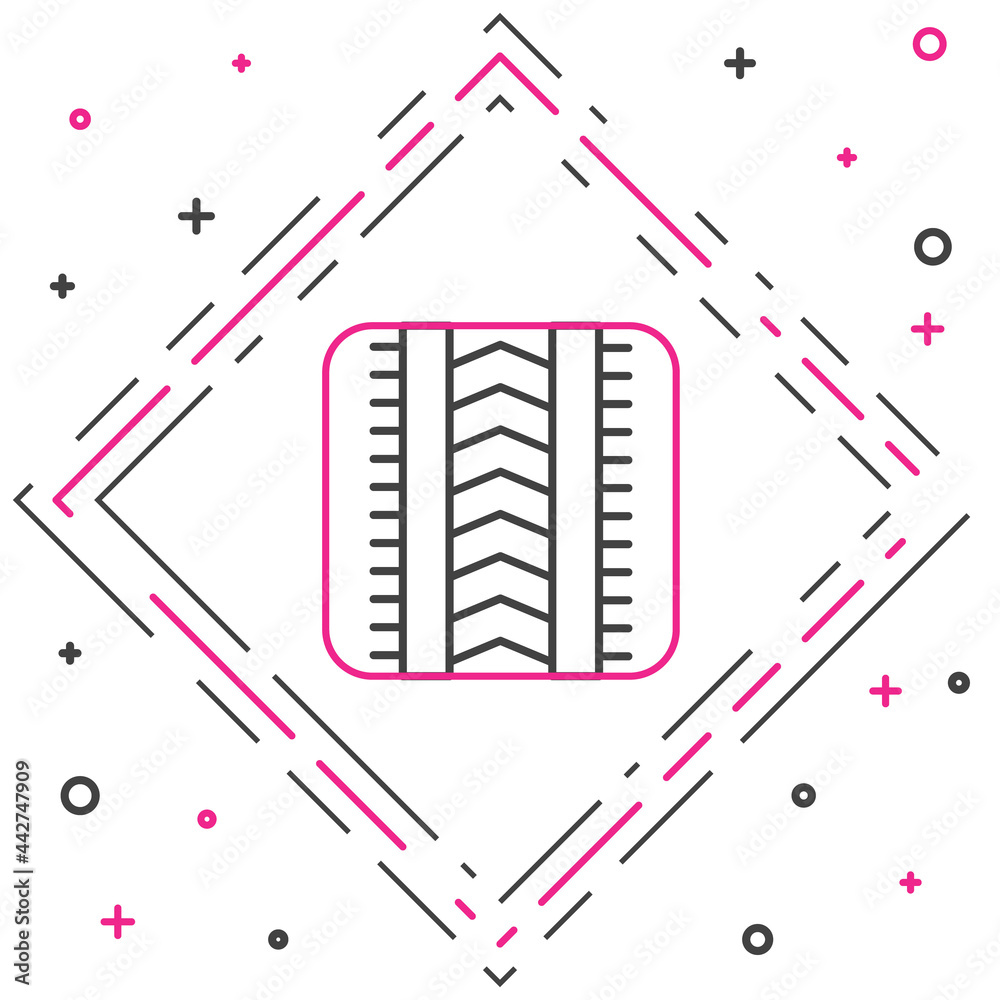 线路轮胎轨迹图标隔离在白色背景上。彩色轮廓概念。矢量