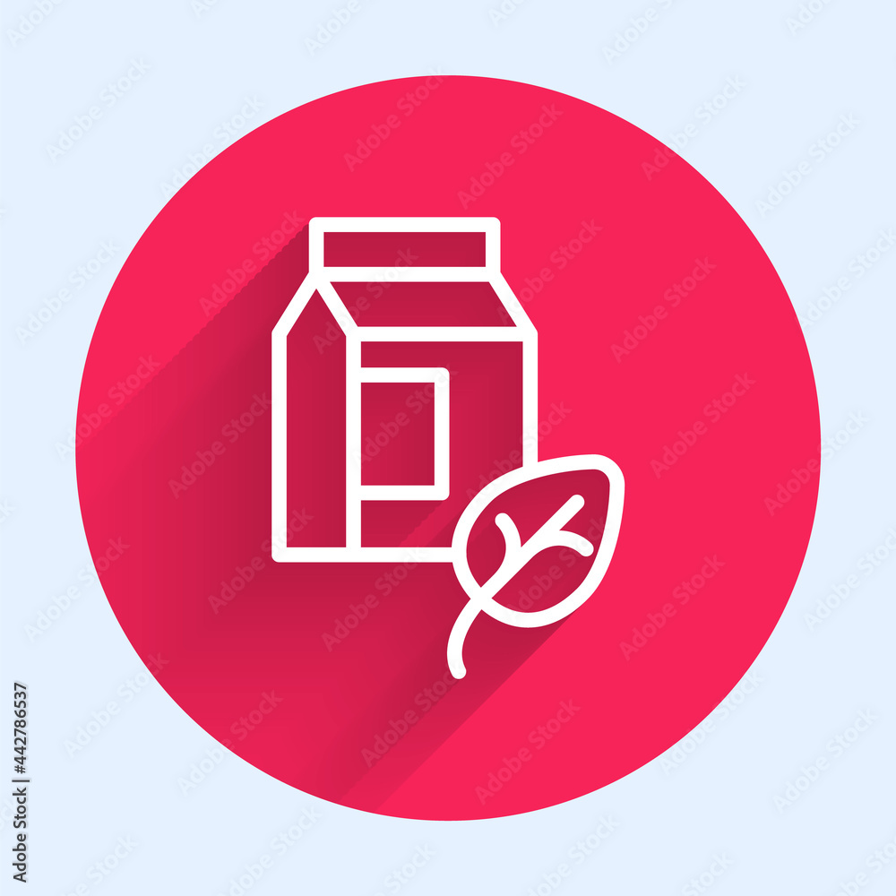 White line Vegan milk icon isolated White line background. Vegetarian product. Red circle button. Ve