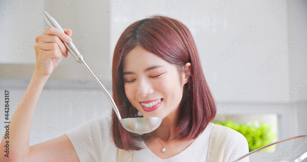 woman enjoy cook food process