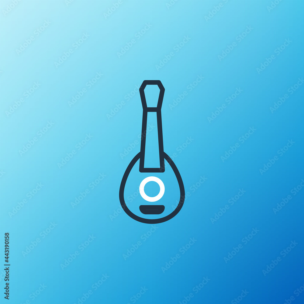 Line Guitar icon isolated on blue background. Acoustic guitar. String musical instrument. Colorful o