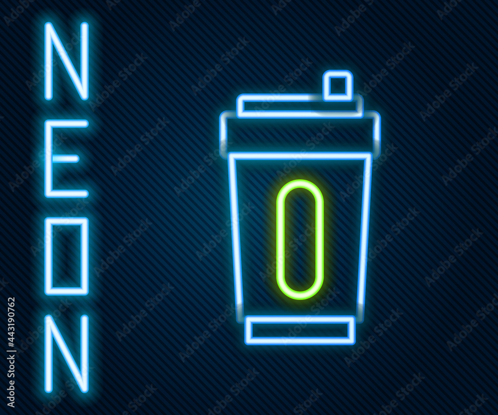 Glowing neon line Sport bottle with water icon isolated on black background. Colorful outline concep