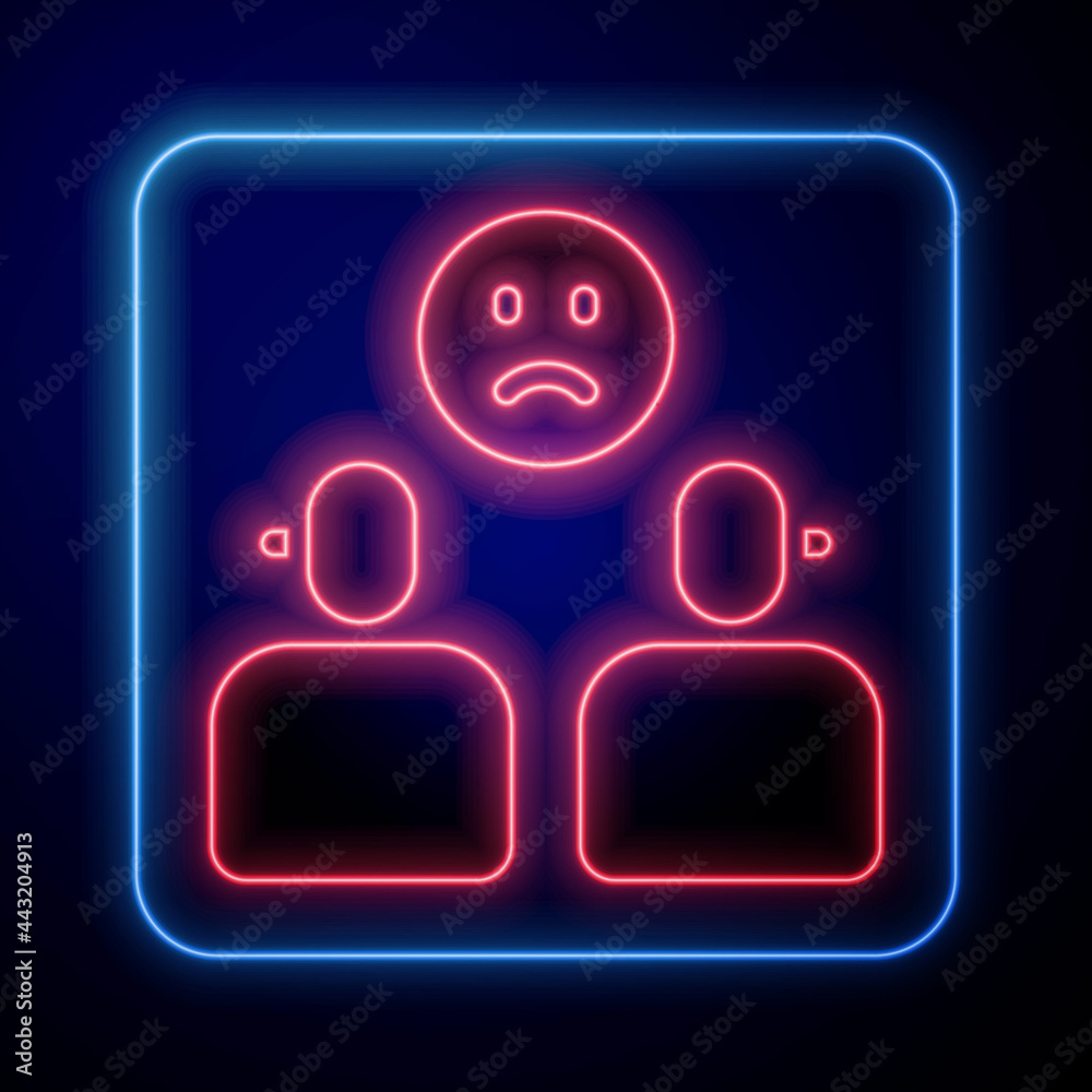 Glowing neon Complicated relationship icon isolated on black background. Bad communication. Colleagu