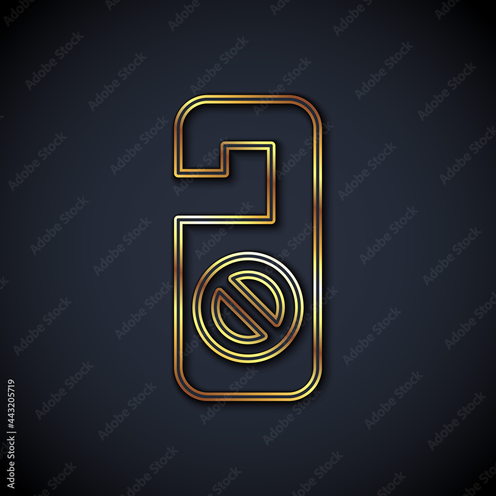 Gold line Please do not disturb icon isolated on black background. Hotel Door Hanger Tags. Vector