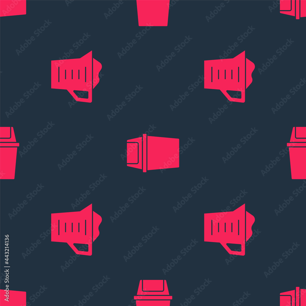 Set Washing powder and Trash can on seamless pattern. Vector