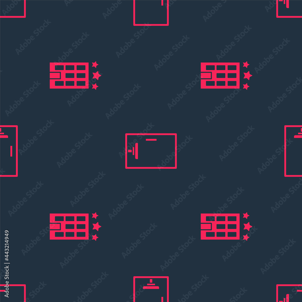 Set Hotel building and Shower cabin on seamless pattern. Vector