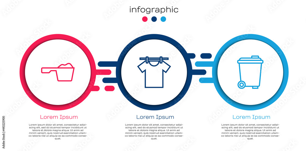 Set line Washing powder, Drying clothes and Trash can. Business infographic template. Vector