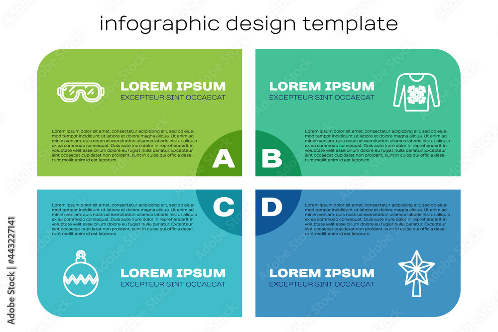 设置线圣诞球，滑雪护目镜，星星和毛衣。商业信息图模板。矢量