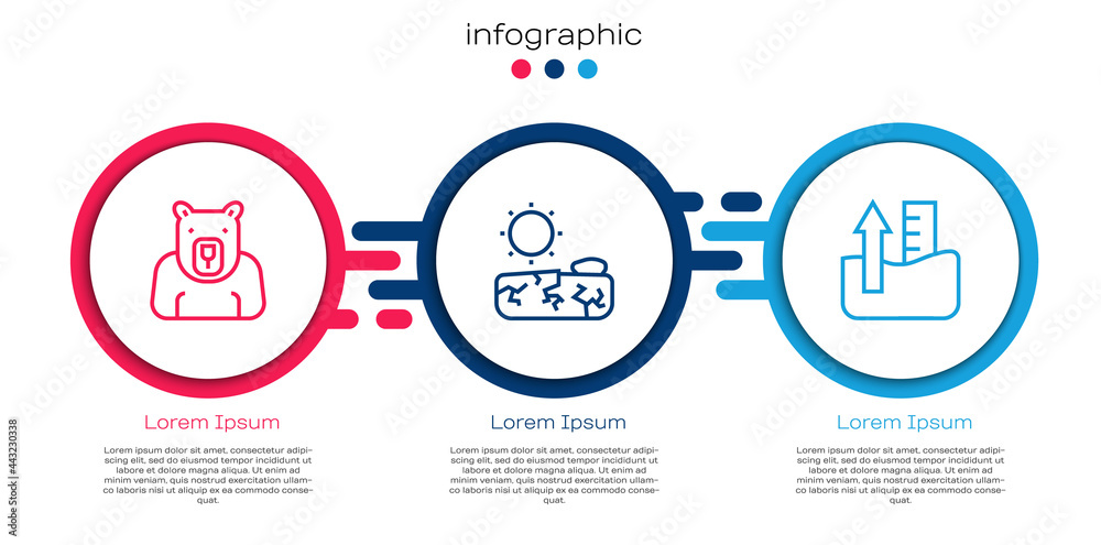 设定北极熊头，干旱和水位上升。商业信息图模板。矢量