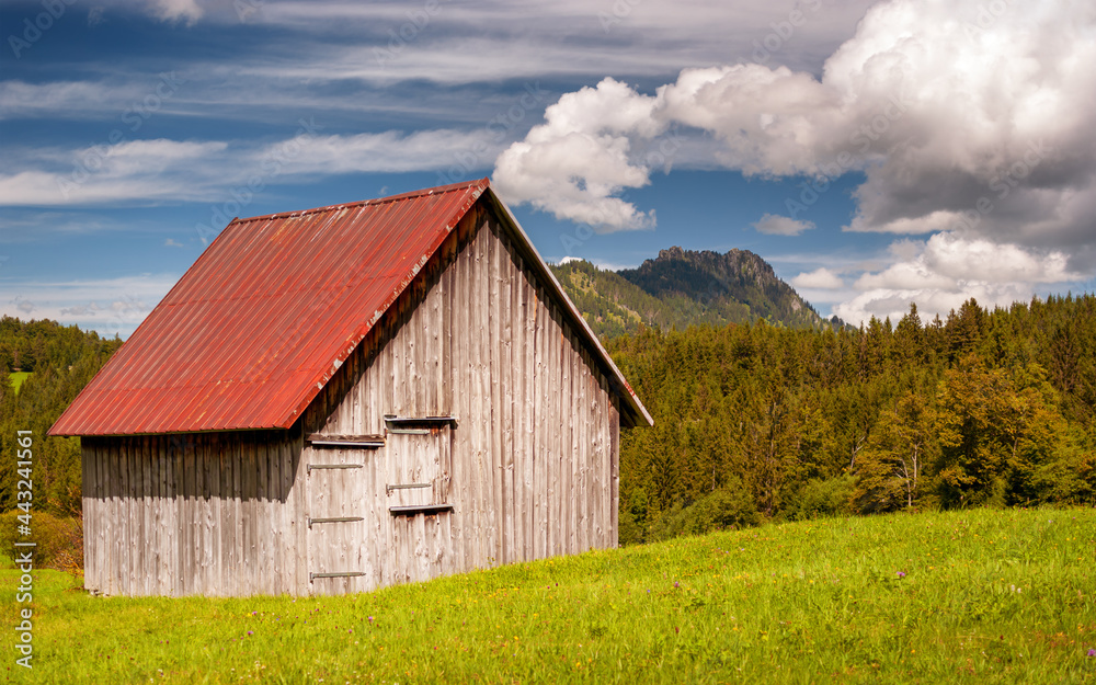 Wooden shed in the Alps Bavaria Germany