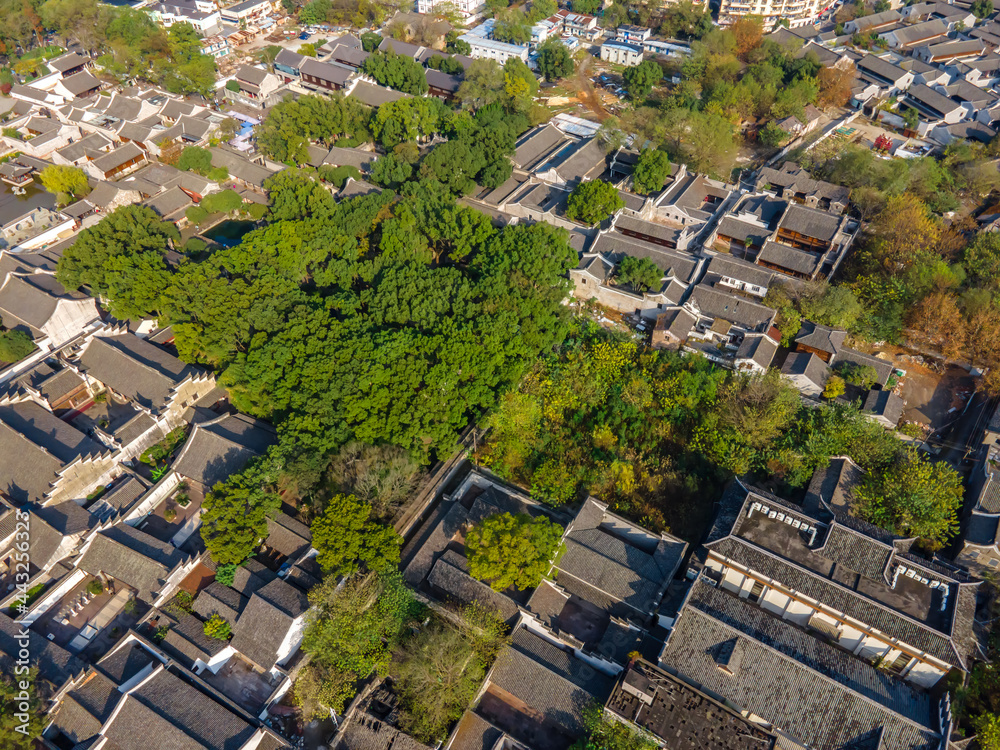 航拍宁波天一阁古建筑