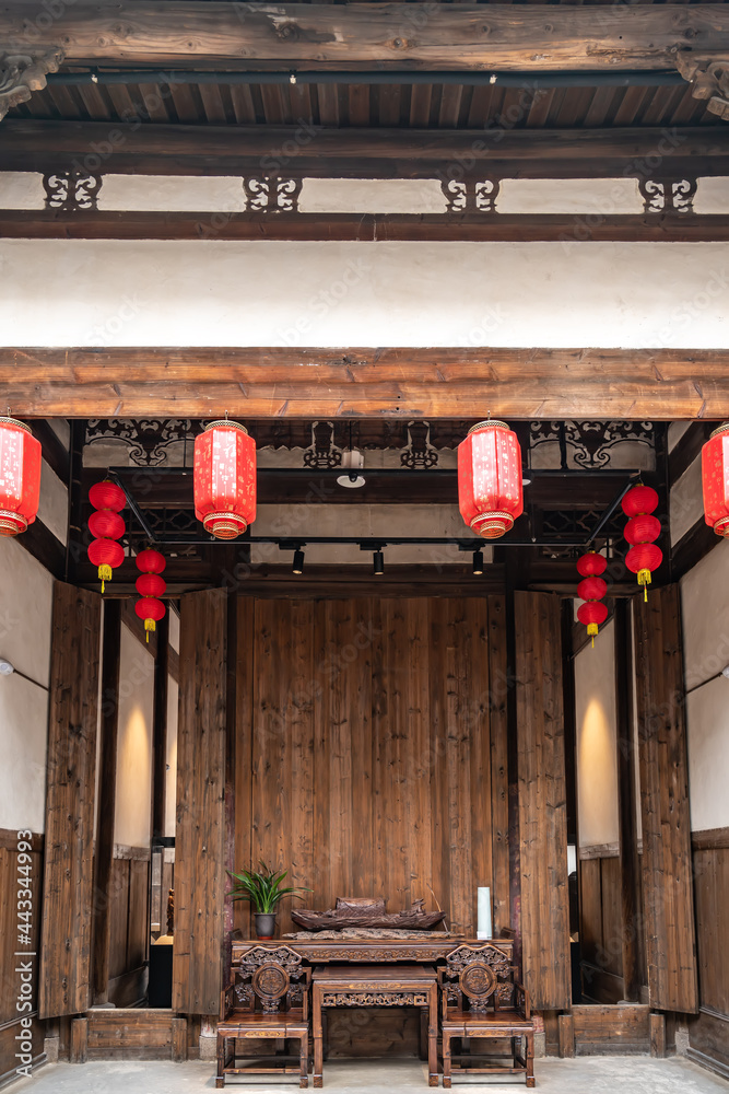 Interior view of ancient Chinese style lobby