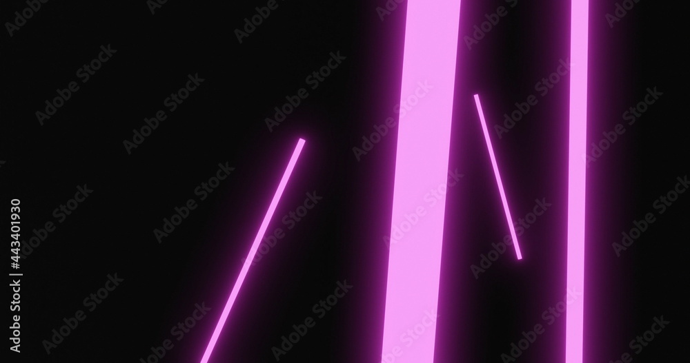 Pulsating pink neon strip lights floating on a black background