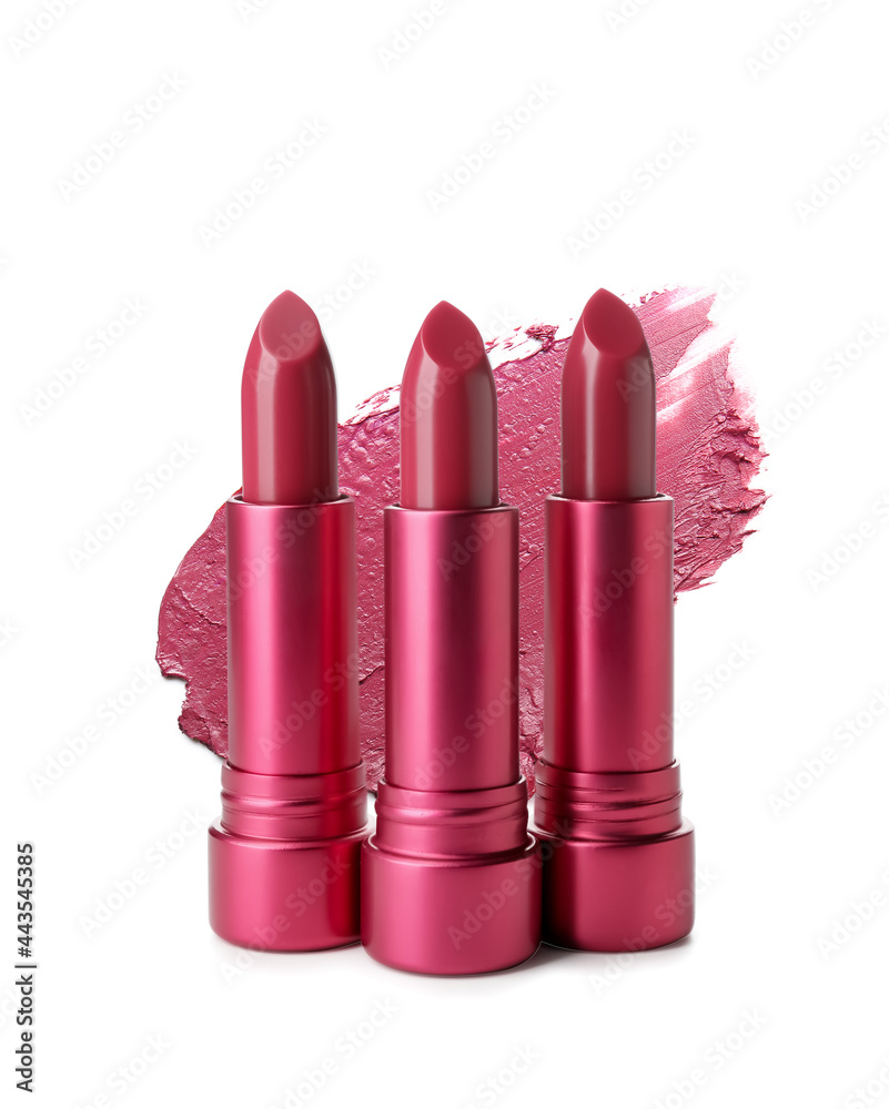 Beautiful lipsticks on white background