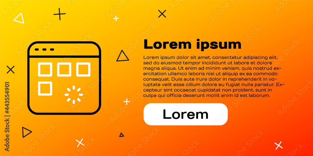 Line Loading a data window with a progress bar icon isolated on yellow background.彩色轮廓