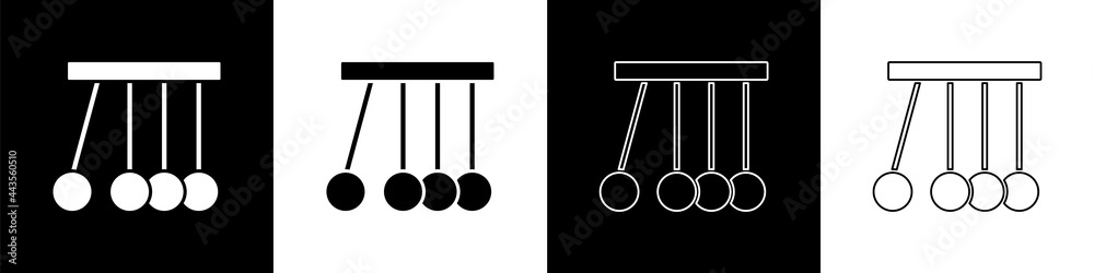 将钟摆图标隔离在黑白背景上。牛顿摇篮。矢量