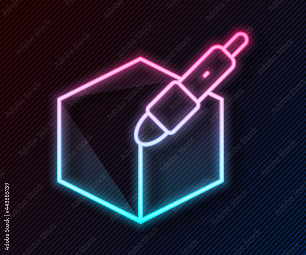 Glowing neon line 3d pen tool icon isolated on black background. Vector