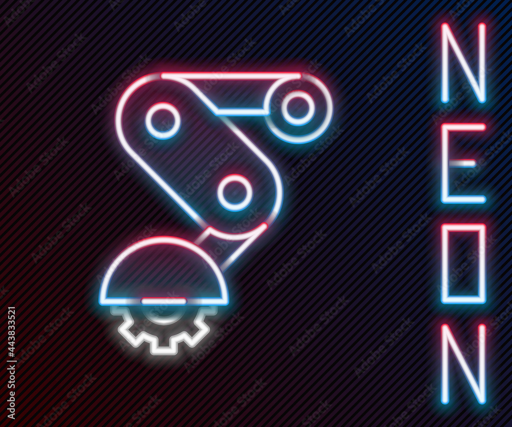 Glowing neon line Derailleur bicycle rear speed folding icon isolated on black background. Colorful 