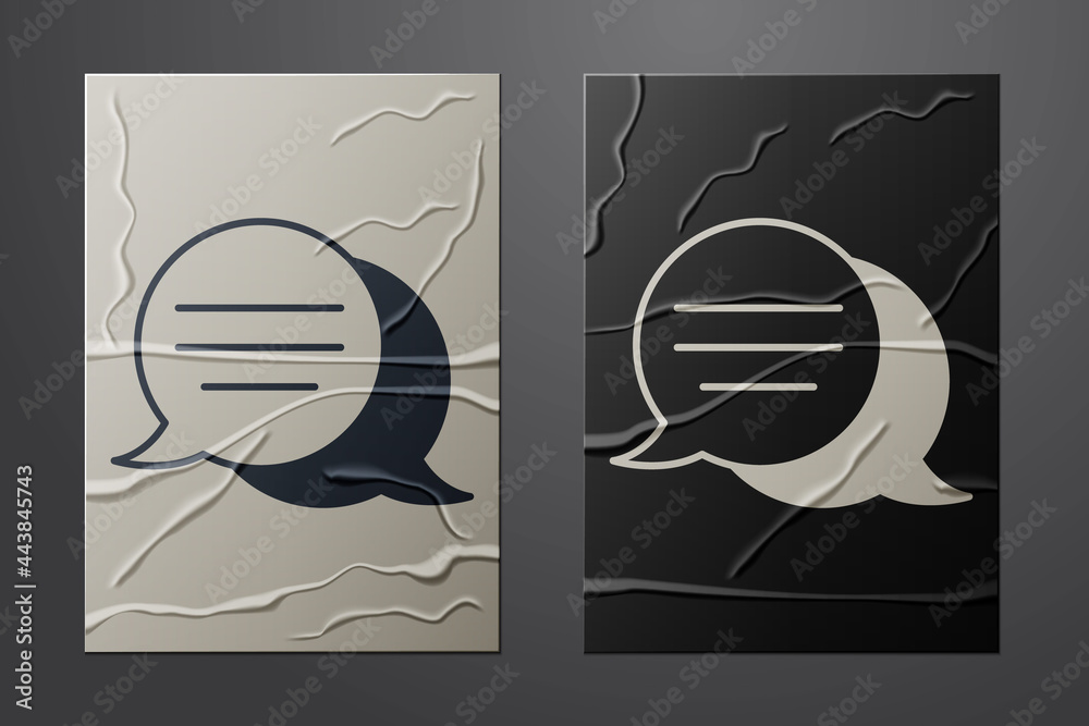 White Speech bubble chat icon isolated on crumpled paper background. Message icon. Communication or 