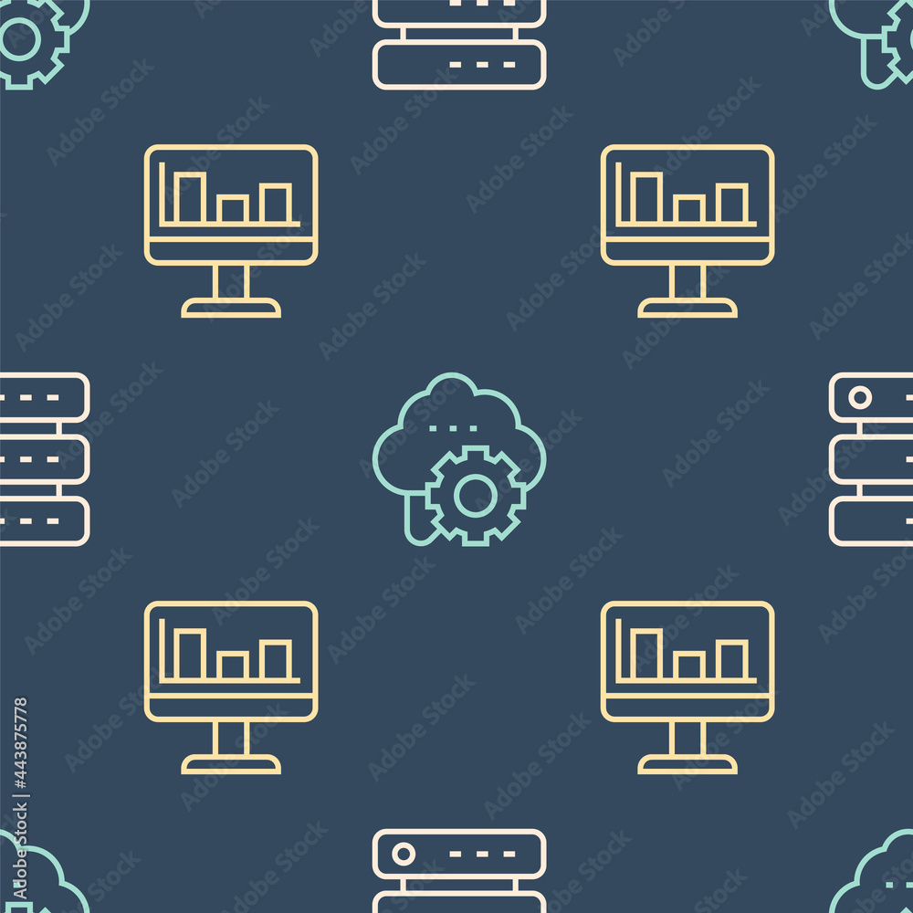 Set line Server, Data, Web Hosting, Monitor with graph chart and Cloud technology data transfer on s