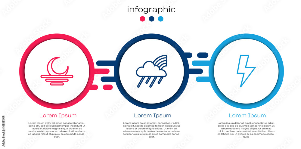 日落，彩虹与云和闪电。商业信息图模板。Vect