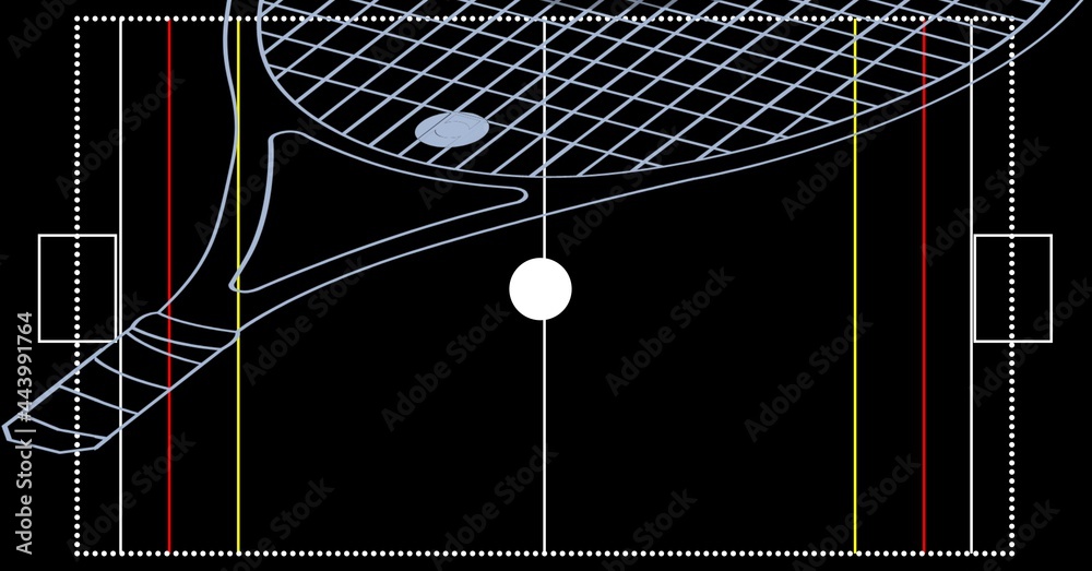 背景中运动场布局的球拍图标的数字生成图像