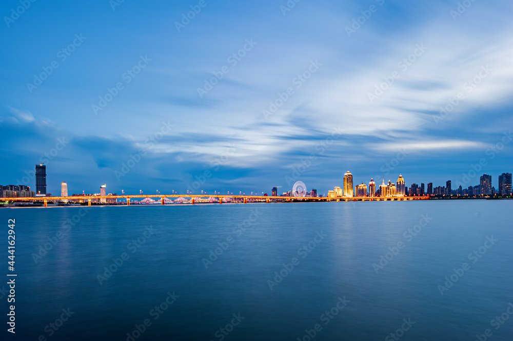 city skyline at sunset