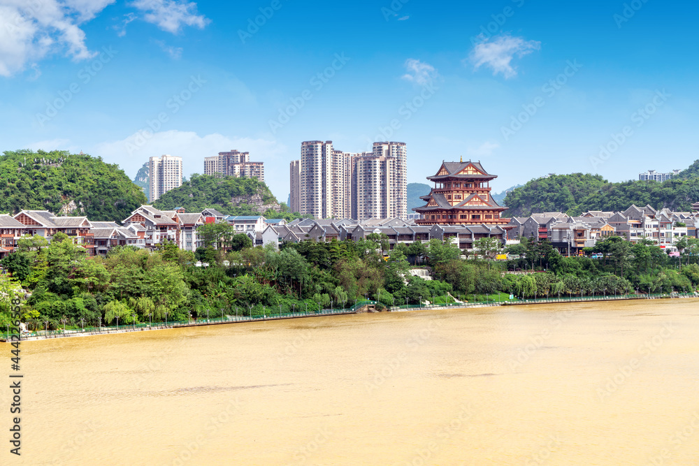 Scenery of Liujiang River, Liuzhou, Guangxi, China.