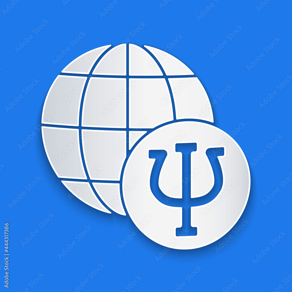 Paper cut Psychology icon isolated on blue background. Psi symbol. Mental health concept, psychoanal