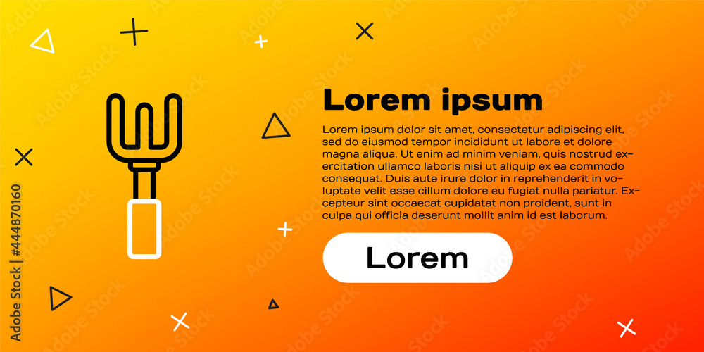 隔离在黄色背景上的Line Garden耙子图标。园艺、农业、农业工具。Gr