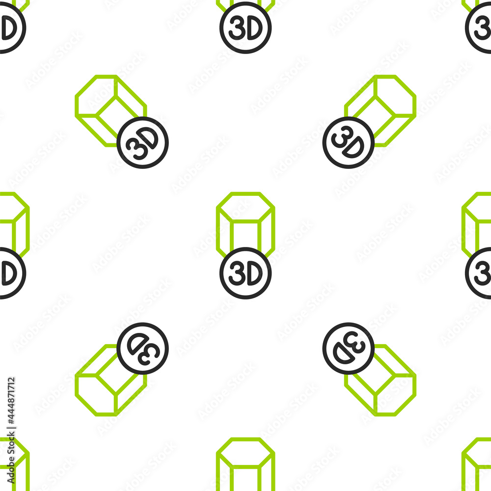 Line 3D printer icon isolated seamless pattern on white background. 3d printing. Vector