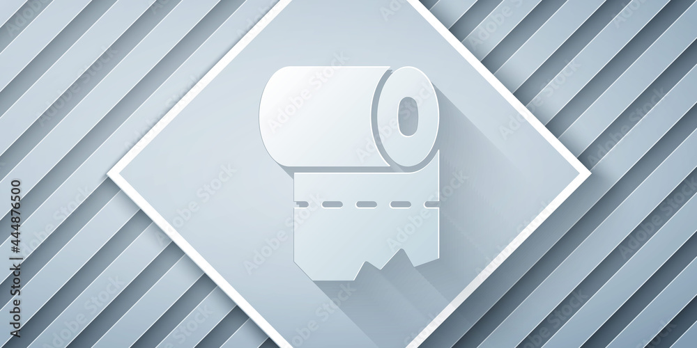 Paper cut Toilet paper roll icon isolated on grey background. Paper art style. Vector