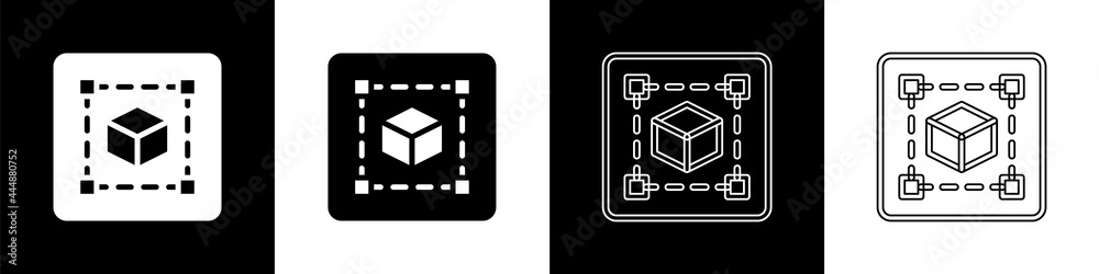 将几何图形立方体图标隔离在黑白背景上。抽象形状。几何orn
