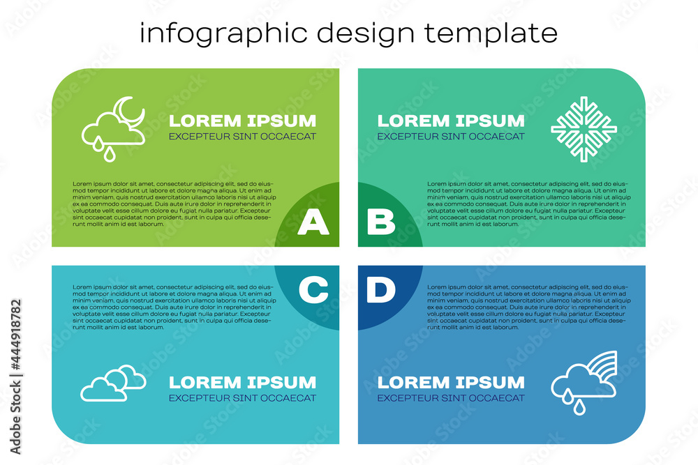 设置线太阳和云天气，云与雨月亮，彩虹和雪花。商业信息图表te