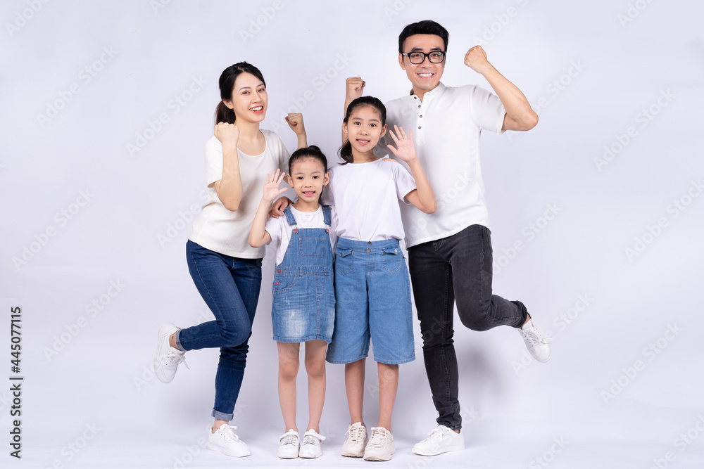 Portrait of Asian family on white background