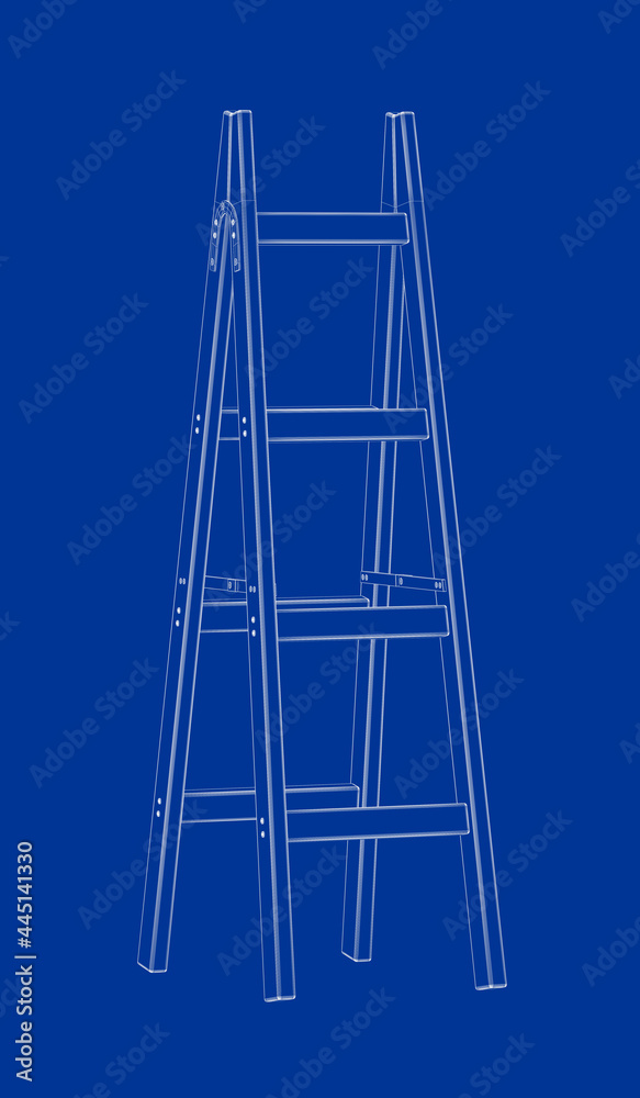 蓝色背景梯子的三维线框模型