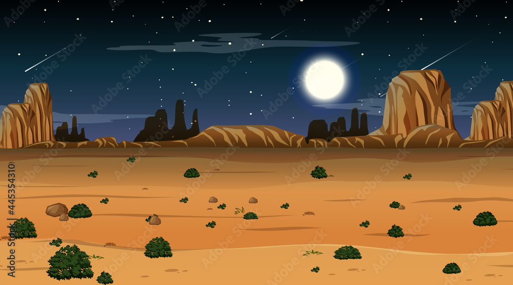 Desert forest landscape at night scene