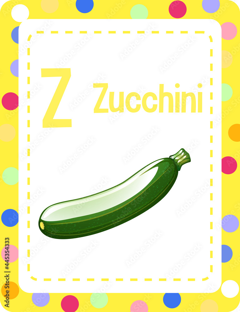 Alphabet flashcard with letter Z for Zucchini