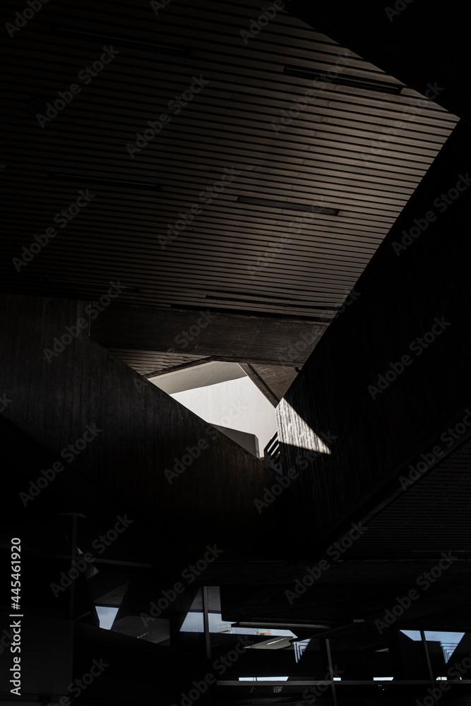 abstract view of the building structure and the daylight outside the terminal passage at the cologne