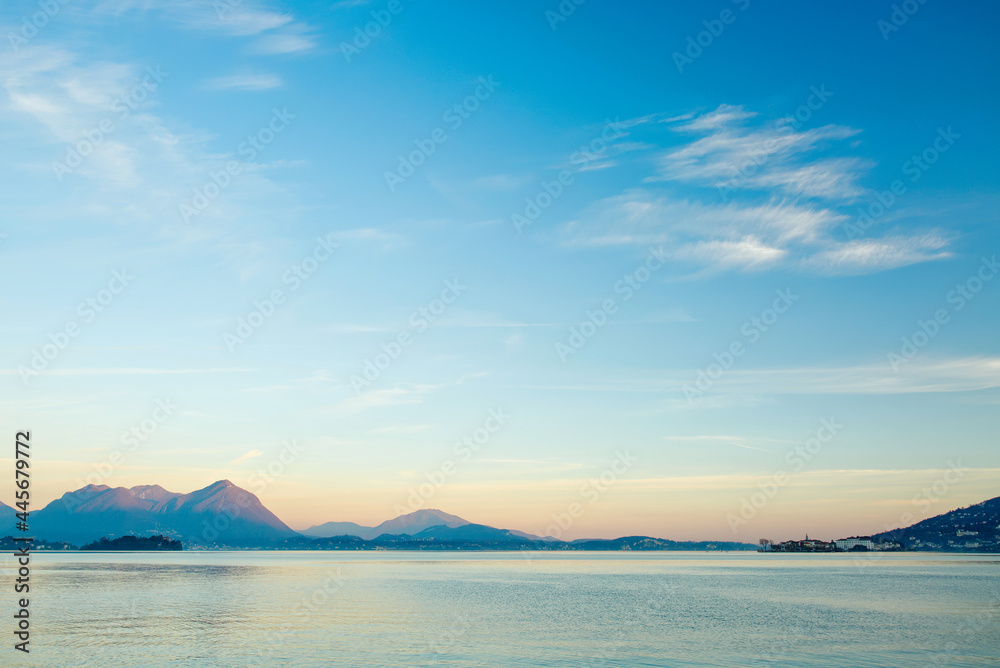 Lake Maggiore (Verbano) in Baveno, Italy in the late afternoon, a tourist attraction