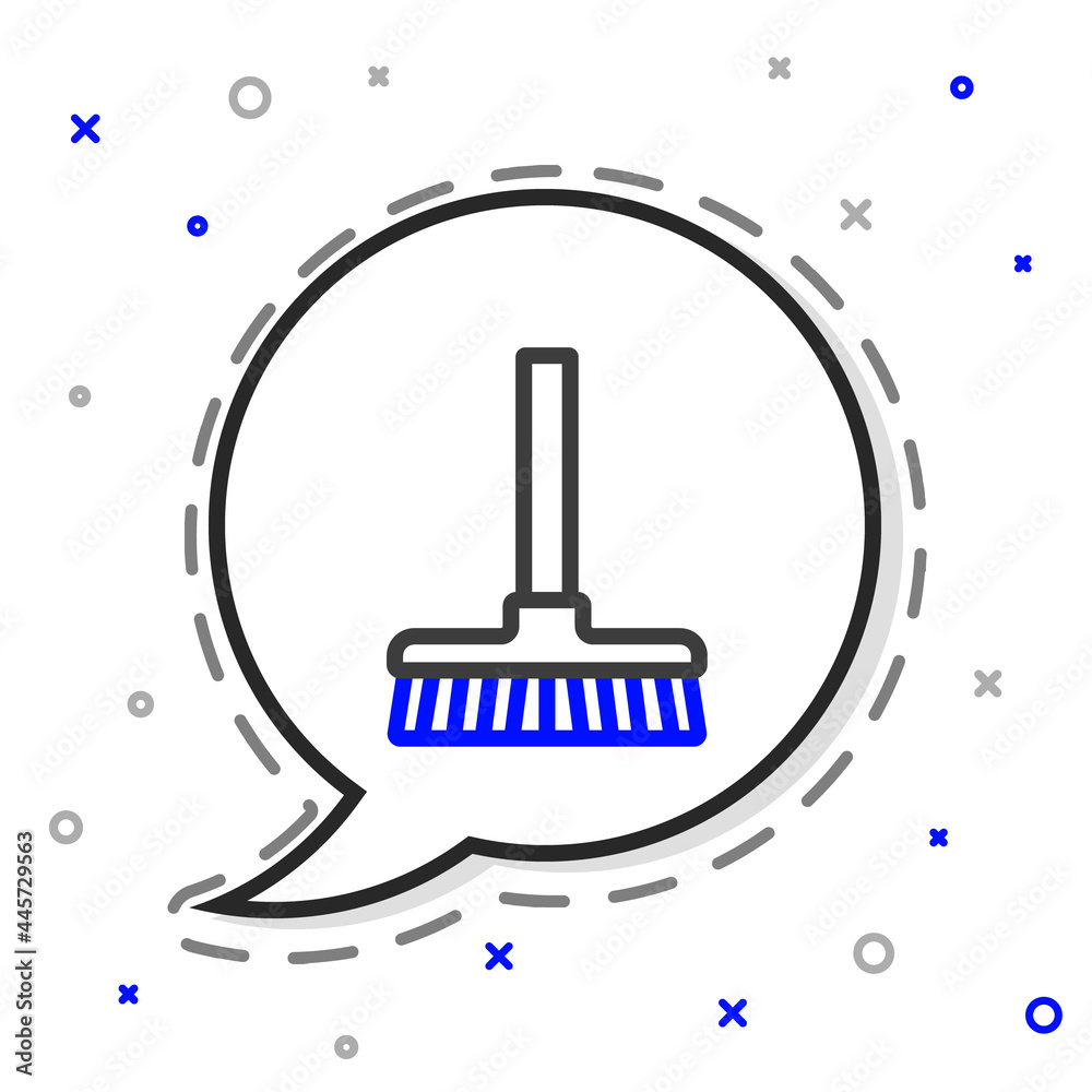 Line Handle broom icon isolated on white background. Cleaning service concept. Colorful outline conc