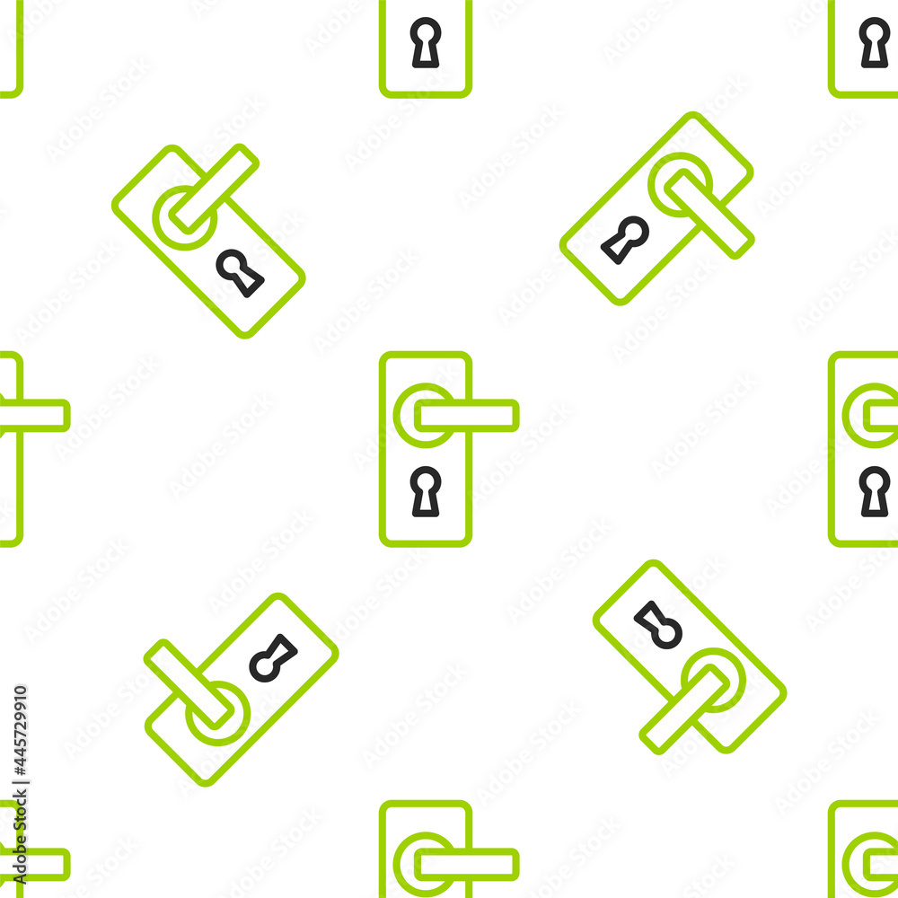 Line Door handle icon isolated seamless pattern on white background. Door lock sign. Vector