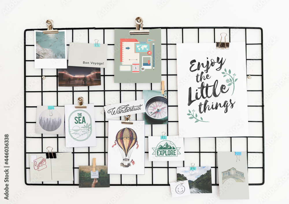 Travel and lifestyle postcard set on a rack