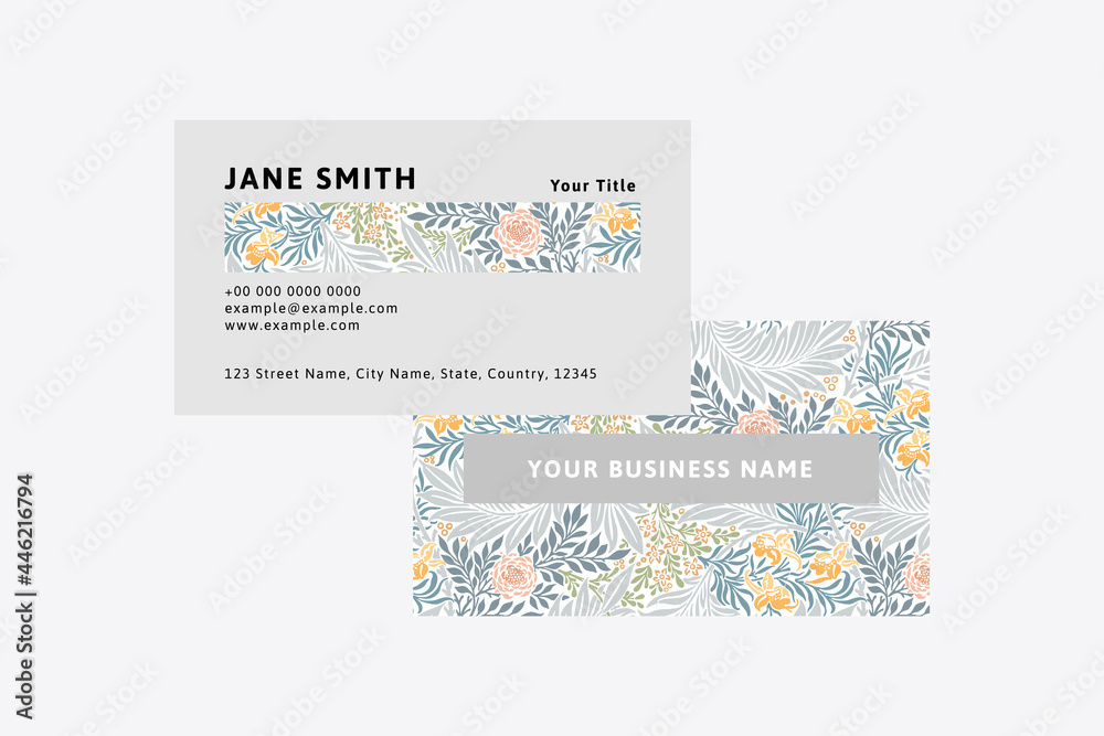 William Morris Pattern business card template vector