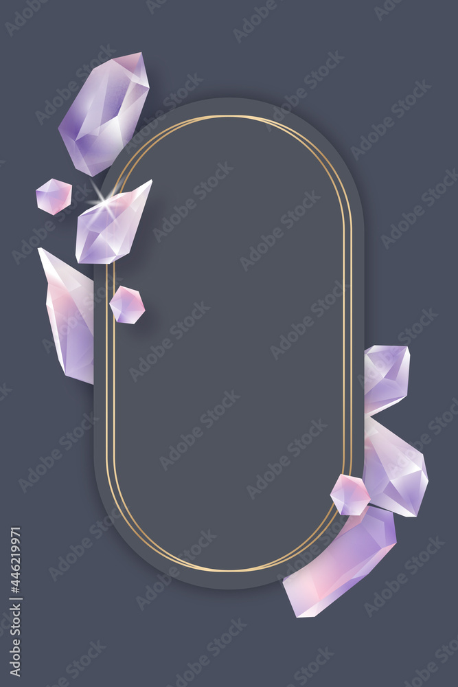 Oval crystal frame on black background vector