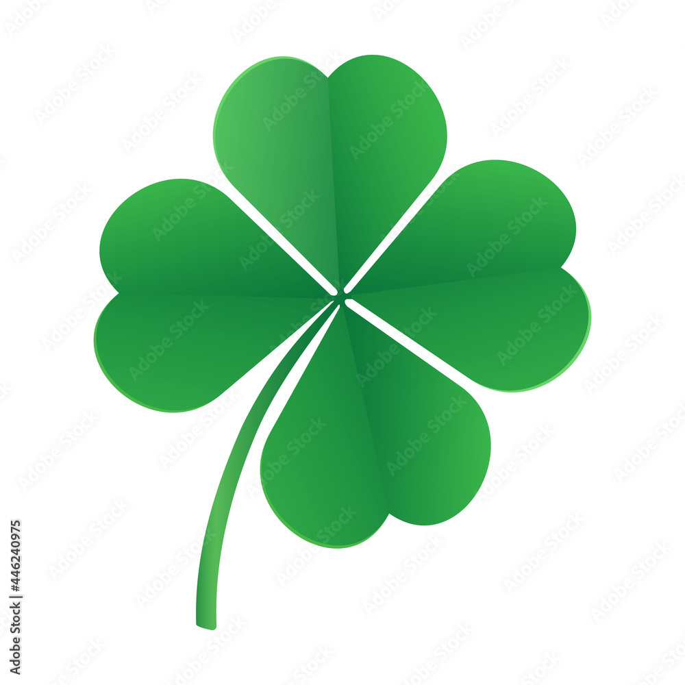 Four-leaf clover. Symbolizes good luck. Isolated on white background. Vector illustration.