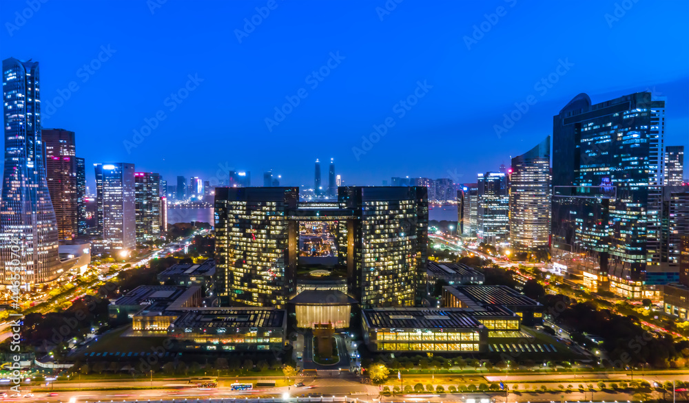 中国杭州现代城市建筑景观航拍夜景