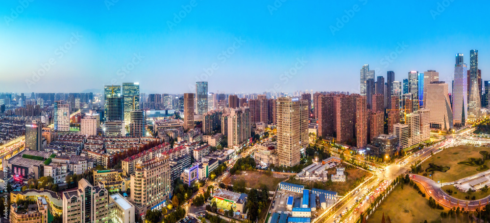 中国杭州现代城市建筑景观航拍夜景