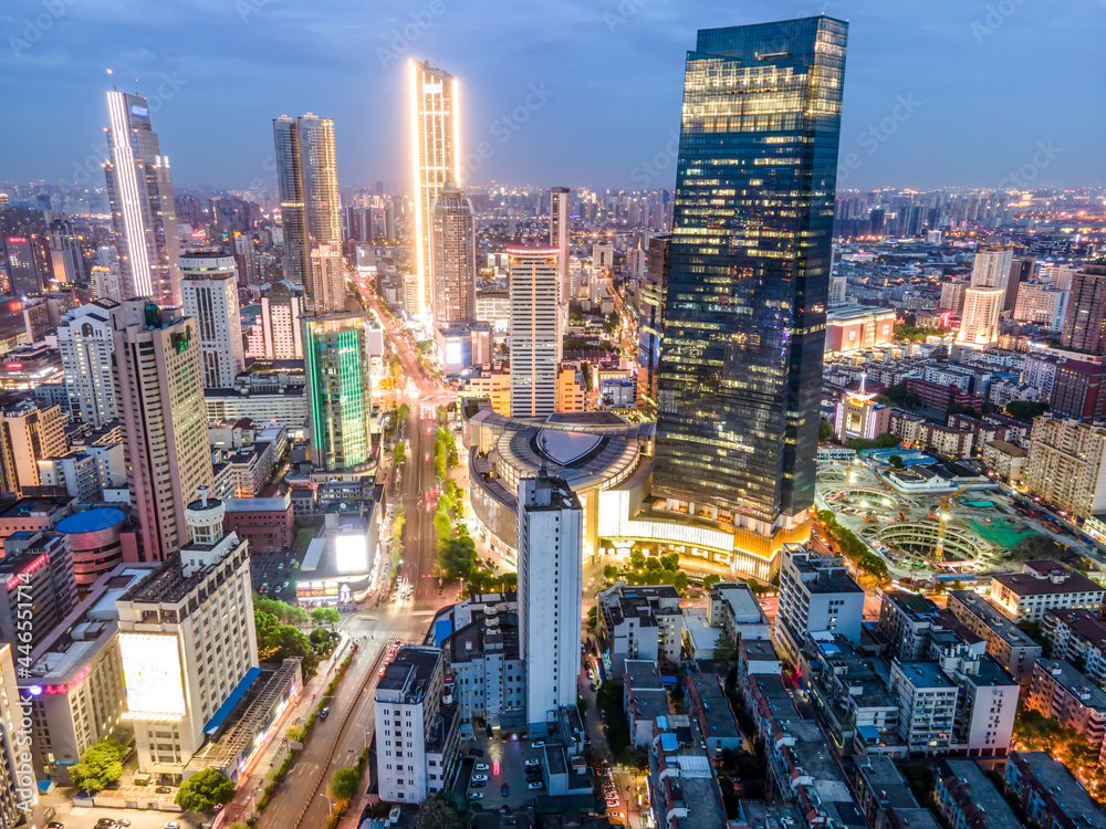 Aerial photography China Yancheng city architectural landscape night view