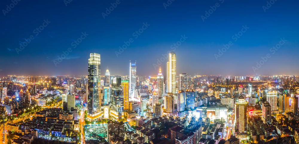 航拍中国盐城城市建筑景观夜景